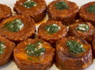 Roasted Sweet Potatoes in Tomato, Lime and Middle Eastern Spices, Vegetarian Entrée/Side